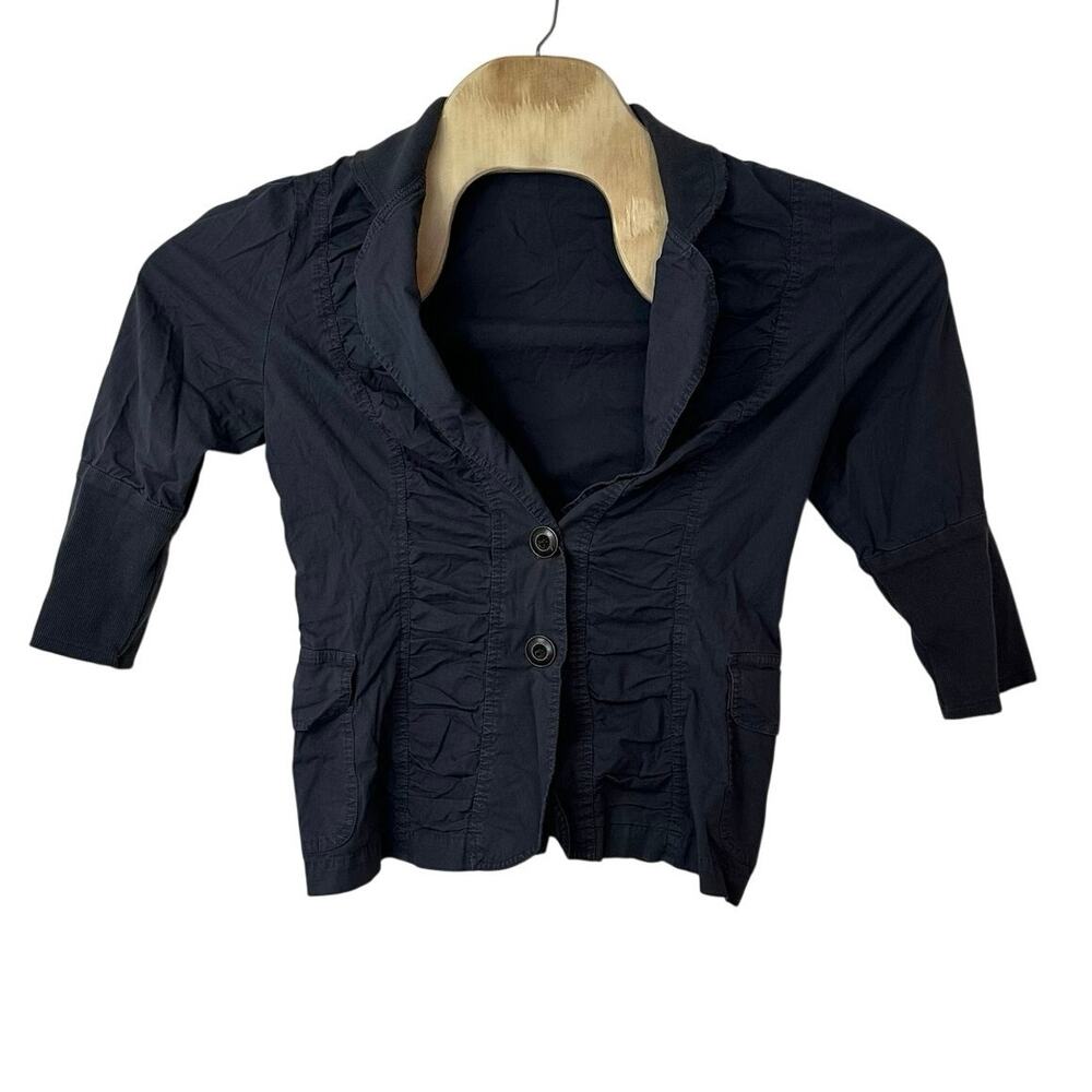 Wearables Boho Ruched Crop Button Front Jacket Size M Gray‎ Minimalist Layering